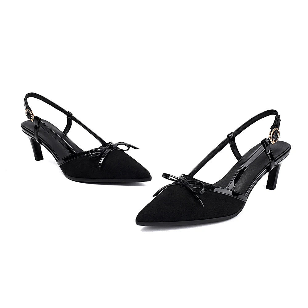 2025 New Summer Comfortable Black Green Women Slingback Sandals Sexy 5cm Med Thin Heels Lady Dress Shoes Plus Big Size 43 46