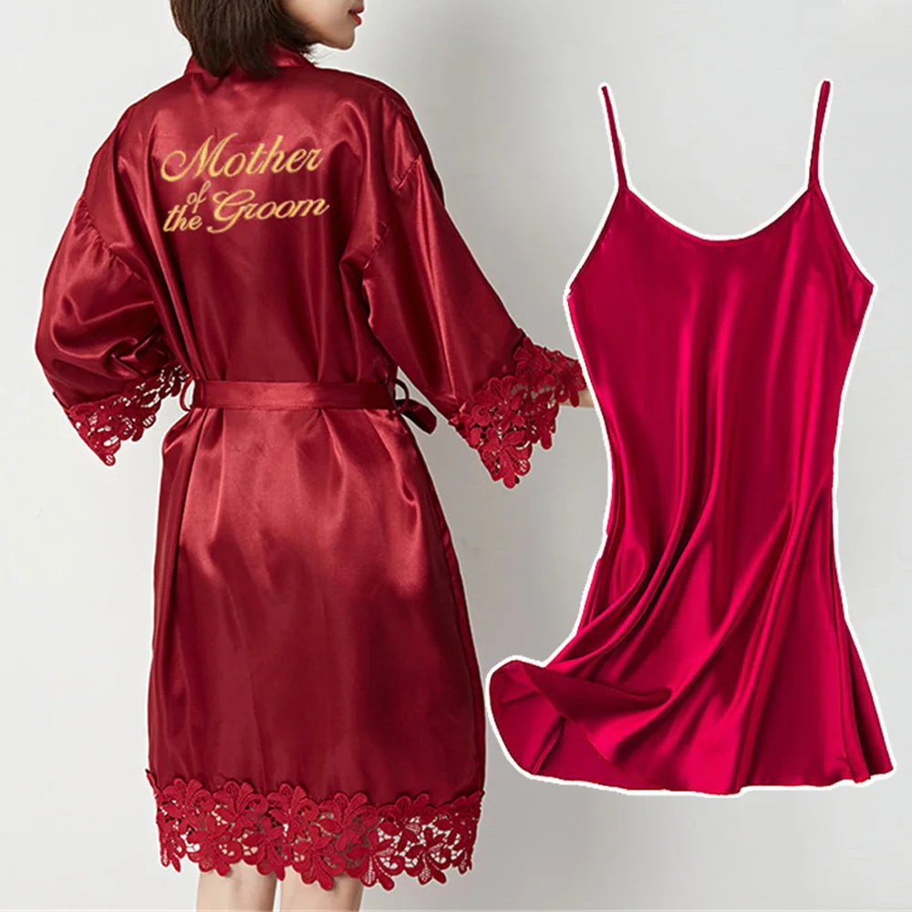 Sexy Lace Bride Bridesmaid Kimono Dresses Robes Women Home Gown Intimate Lingerie Wedding Robe Set Night Sleepwear Bathrobe 2PCS