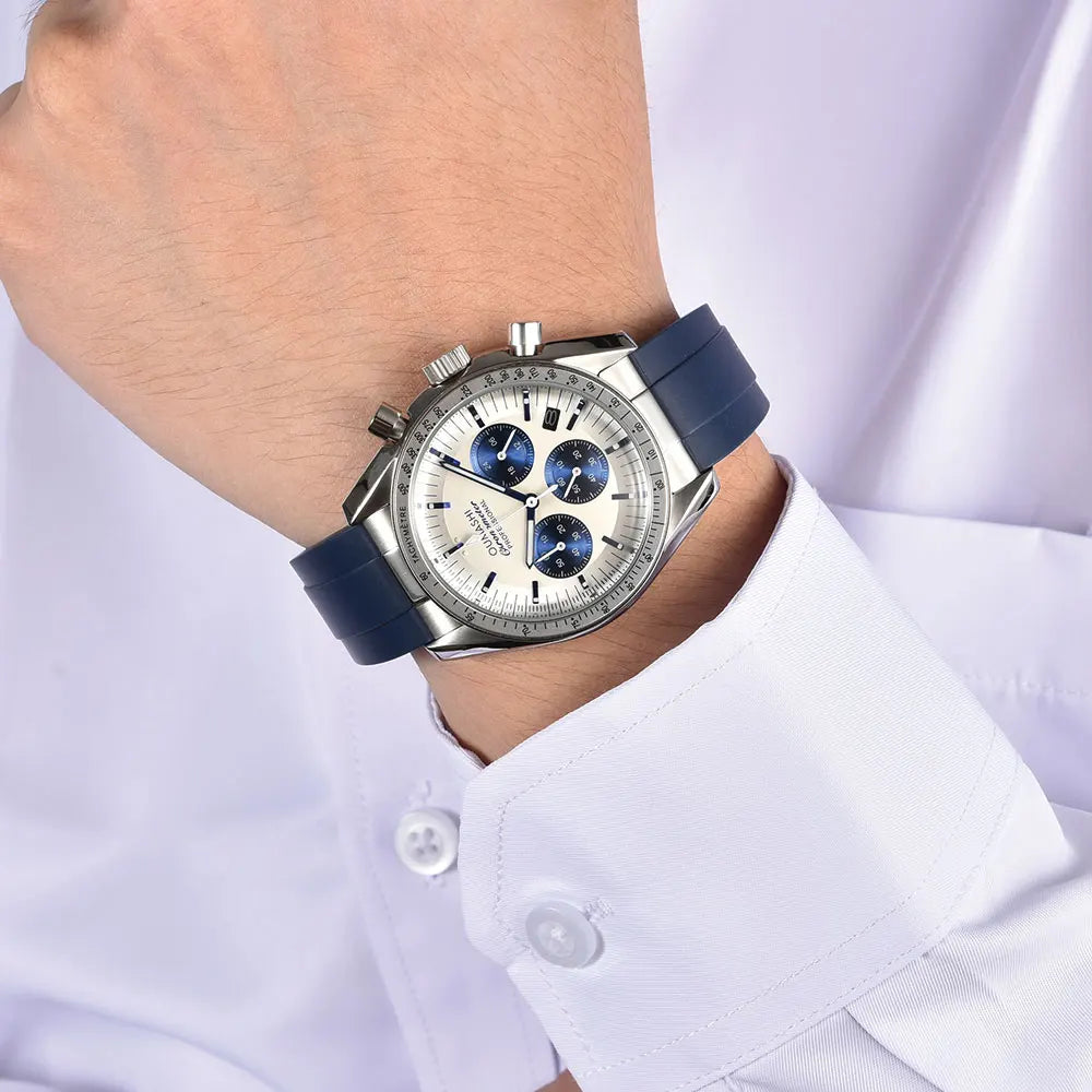 41mm silver men's watch VK63 movement quartz chronograph sapphire glass rubber strap business men's waterproof wristwatch 10Bar