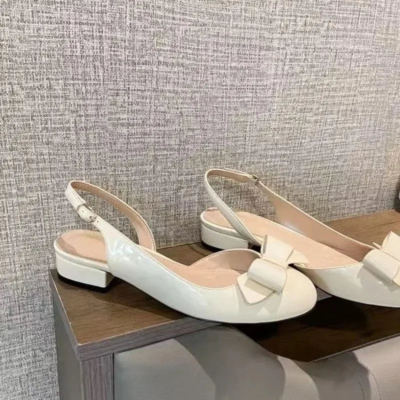 Large Size Comfort Shoes for Women 2025 Sandals Square Toe French Block Heel Single Shoes Bow 2025 New Women's High Heel Sandals
