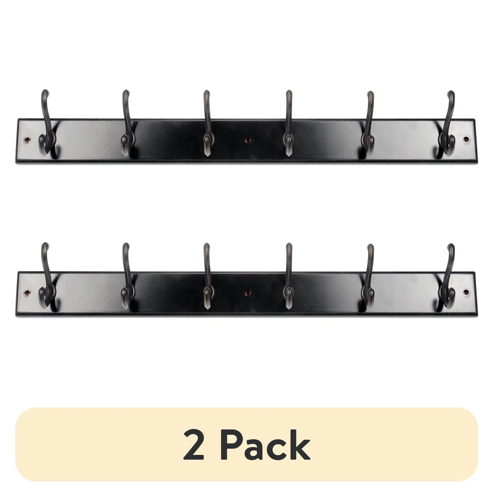 2 Pack Espresso Hook Board 27 Inch with 6 Oil Rubbed Bronze Double Hooks Coats Bags Leashes Towels 45 lbs Capacity