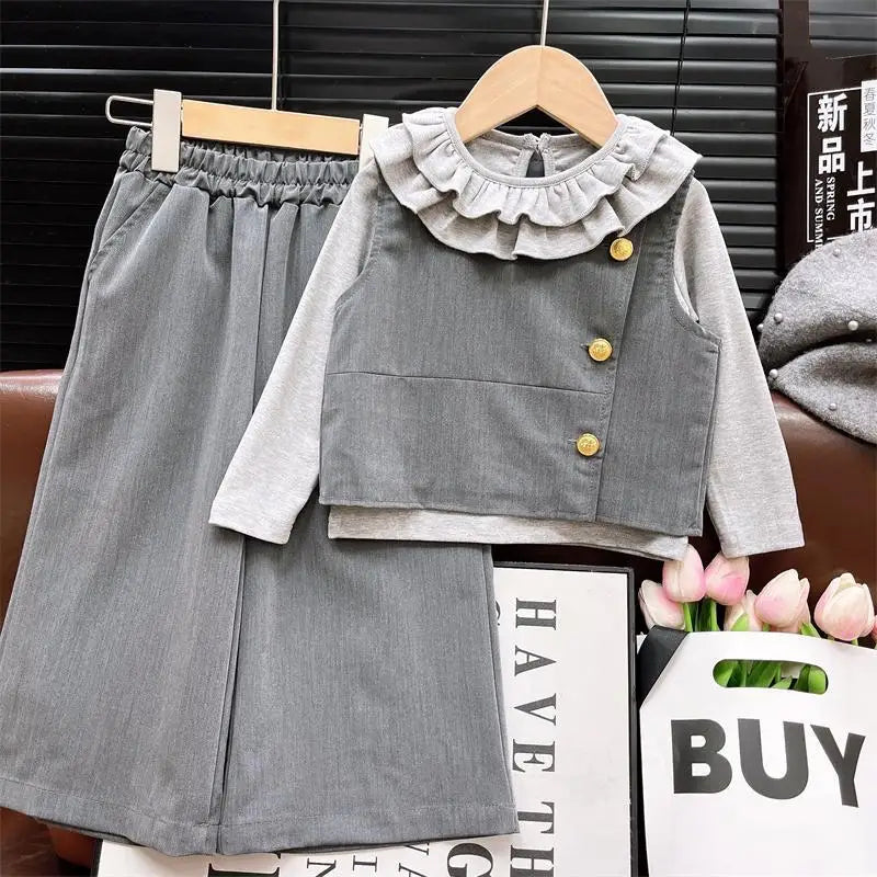 Girls Clothes Sets Spring Autumn 2025 Children Vest Cute T-shirts Pants 3pcs Fashion Suit For Baby School Outfits Kids Tracksuit