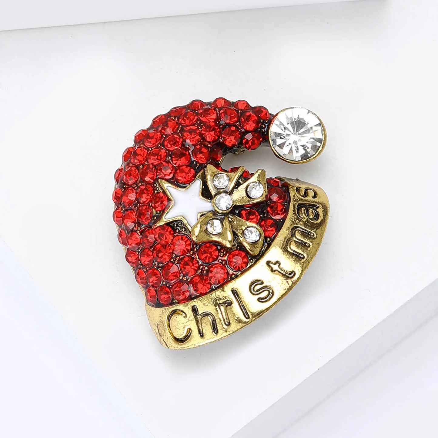 Cute Stylish Enamel Rhinestone Christmas Hat Alloy Brooch Personality Trend Festival Party Suit Dress Jacket Pin Decoration