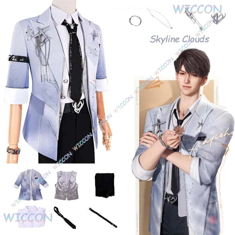 MAG@Love And DeepSpace Player Mc Caleb Cosplay Skyline Clouds Coat Suit Outfit Costume Mens Game Date Look Couple Clothes Suit W
