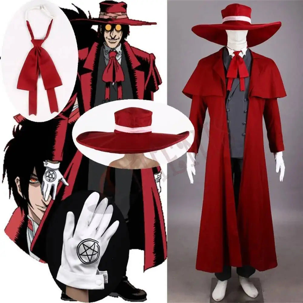 New Vampire Hunter Cosplay Hellsing Alucard Cosplay Costumes Coat Hat Wig To Choose For Game Party Halloween Custom Made