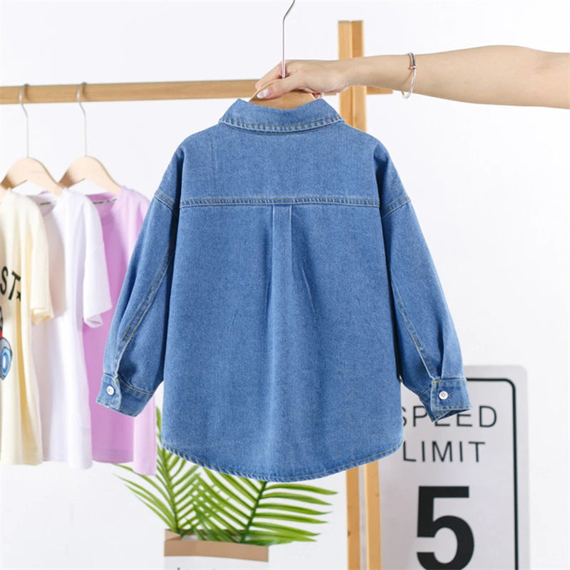 Classic Design Baby Kids Denim Jacket with Front Pockets for Boys Casual Outfit Children Fashion Denim Coat Age 2 To 9 Years Old