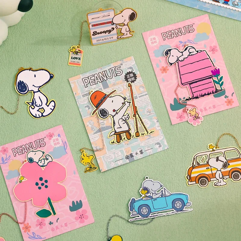 Peanuts Snoopy Metal Bookmark Charlie Brown Anime Figure Metal Collectibles Cute Stationery Toy Children Birthday Christmas Gift