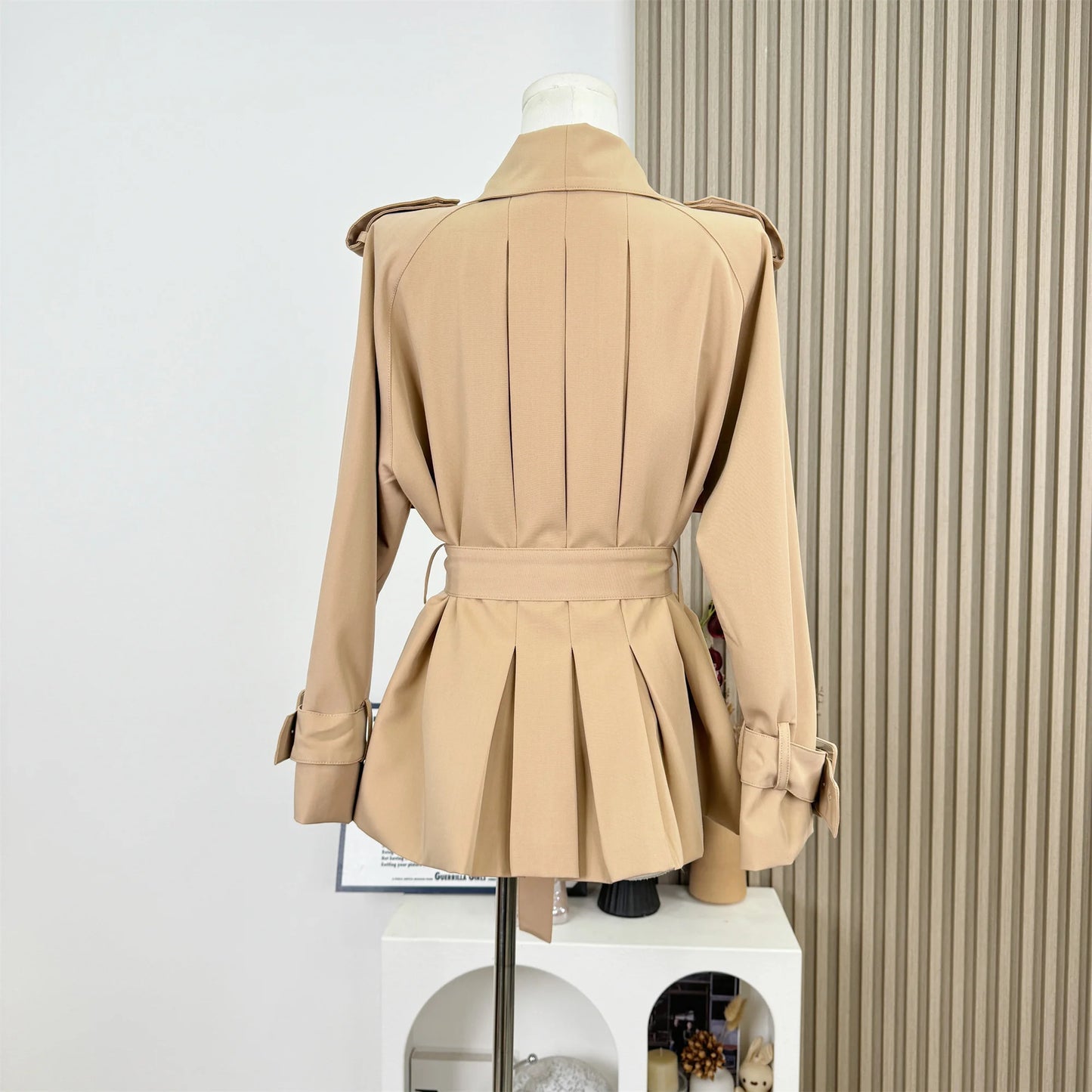 British Style Lapel High Waist Belted Lace up Trench Coat for Women Autumn Fashion Casual Slimming Jacket Women Tops F80