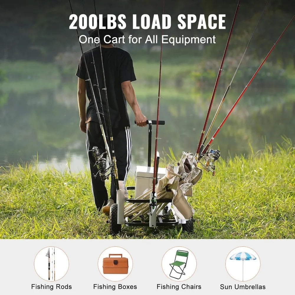 Beach Fishing Cart, 200 lbs Load Capacity, Fish and Marine Cart with Two 11" Big Wheels Rubber Balloon Tires for Sand, Heavy-Du