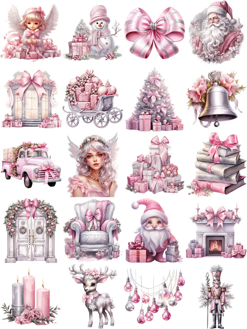 20Pcs/Pack Silver Pink Christmas Sticker DIY Craft Scrapbooking Album Junk Journal Decorative Stickers