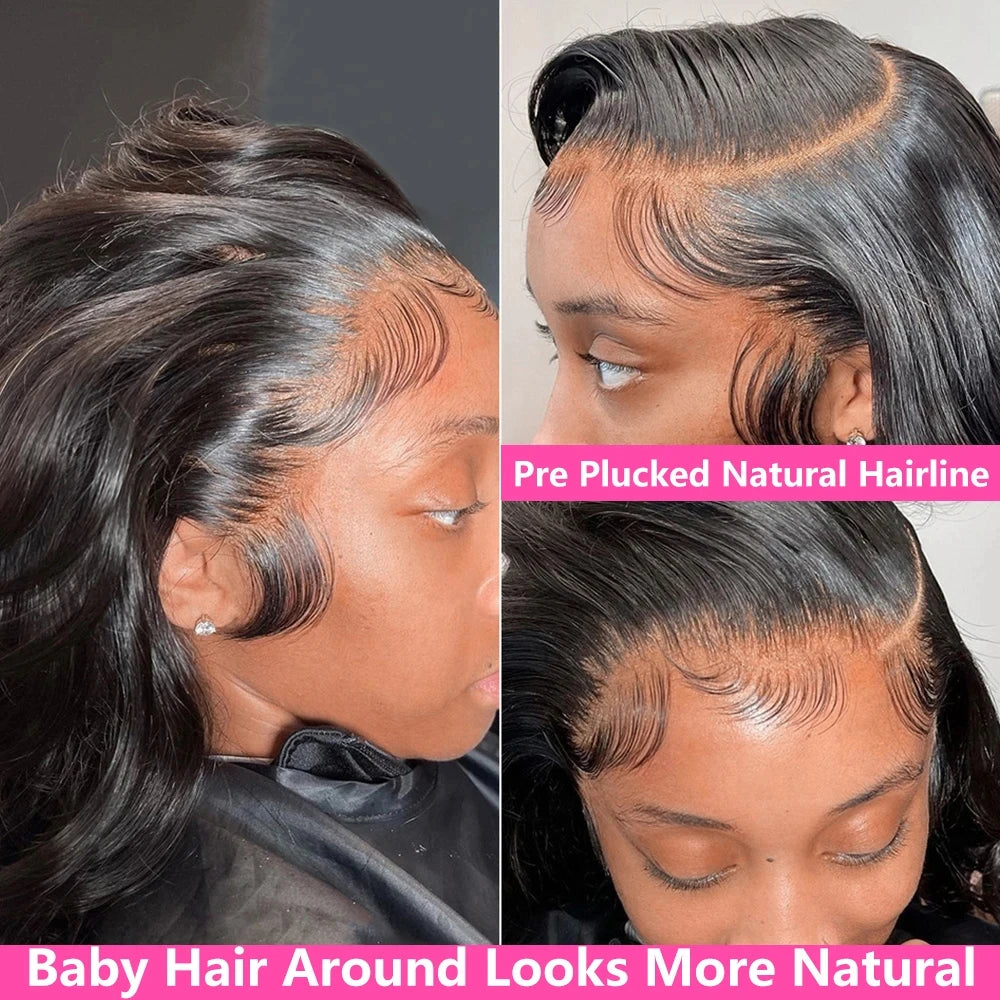 Body Wave Human Hair Wigs 13x6 Lace Frontal Wigs Brazilian 300% Density Transparent HD Natural color Lace Front Wigs For Woman
