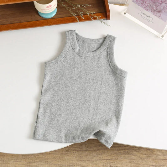 Kids Sleeveless T-shirts Candy Color Summer Tank Tops for Boys Girls Cotton Children Vest Toddler Bottom Baby Sports Clothes