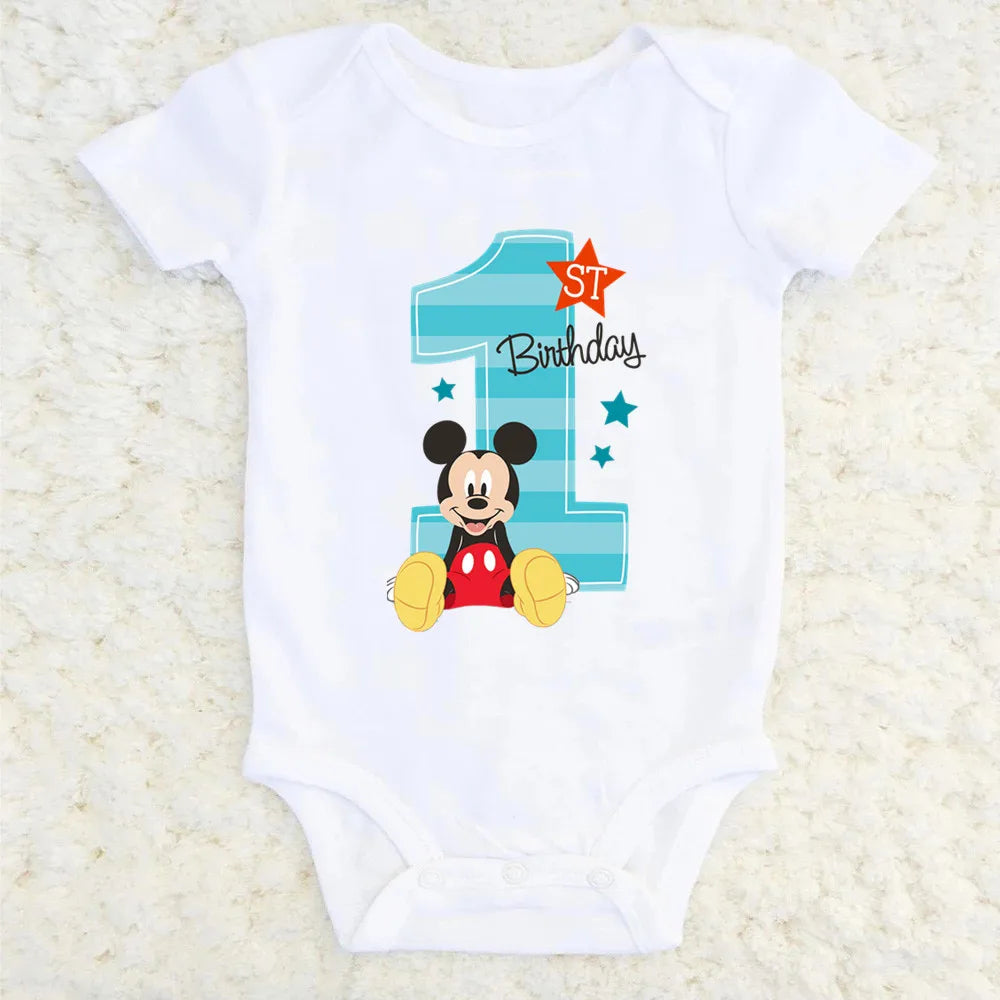 It's My 1st Birthday Mickey Minnie Baby Short-sleeved First Birthday Party Clothes 100% Cotton Baby Boys Girls Birthday Gift