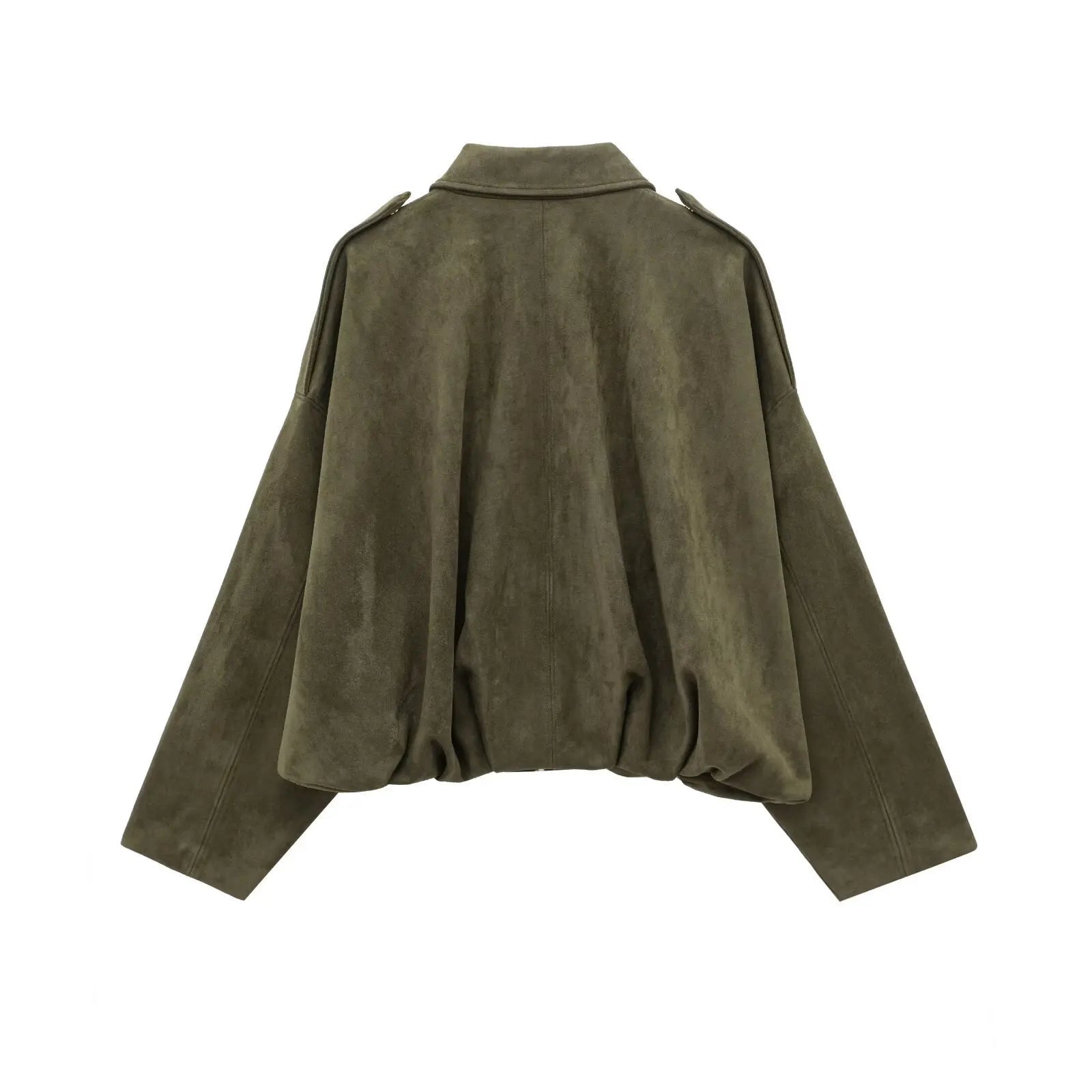 Spring Streetwear Bomber Jacket ZipperWomen Casual Loose Turn-down Collar Green Long Sleeve Bomber Coat Chic Outerwear Tops