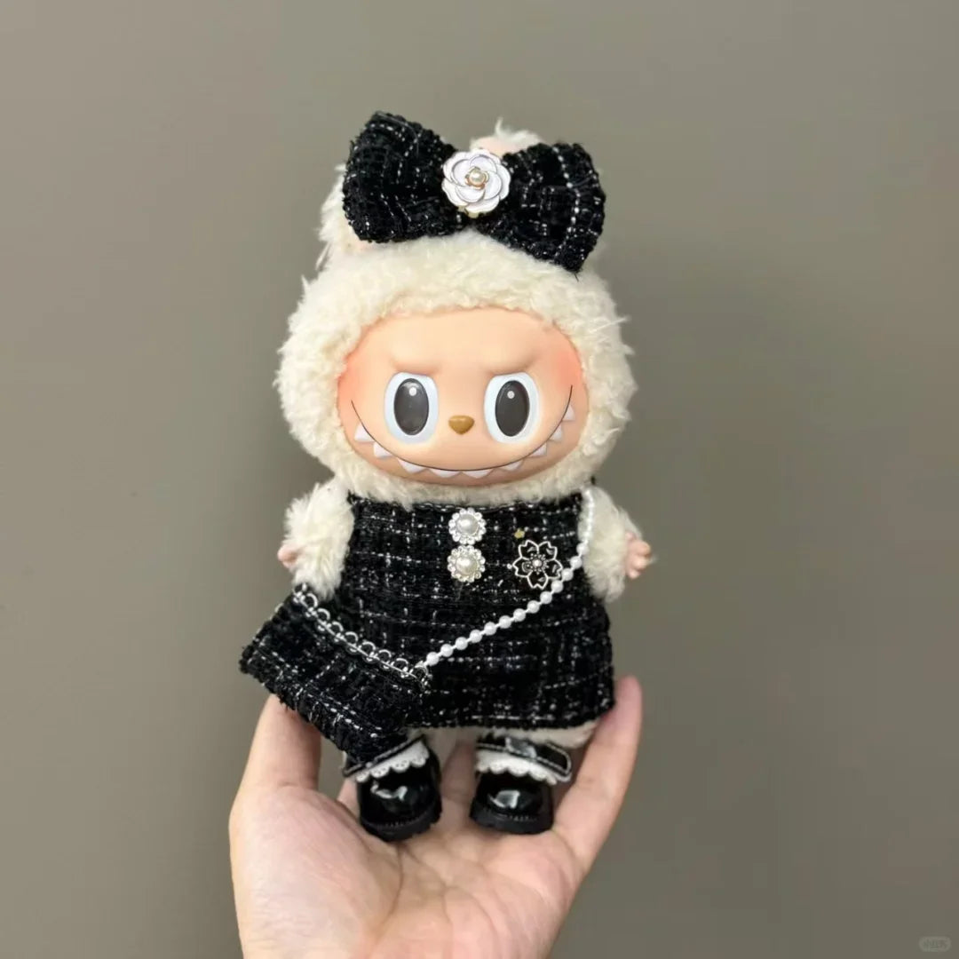 For Labubu Doll Outfit Accessories Black & Pink & White Style Little Wind Suspenders Dress Fashionable New Baby Doll Clothes