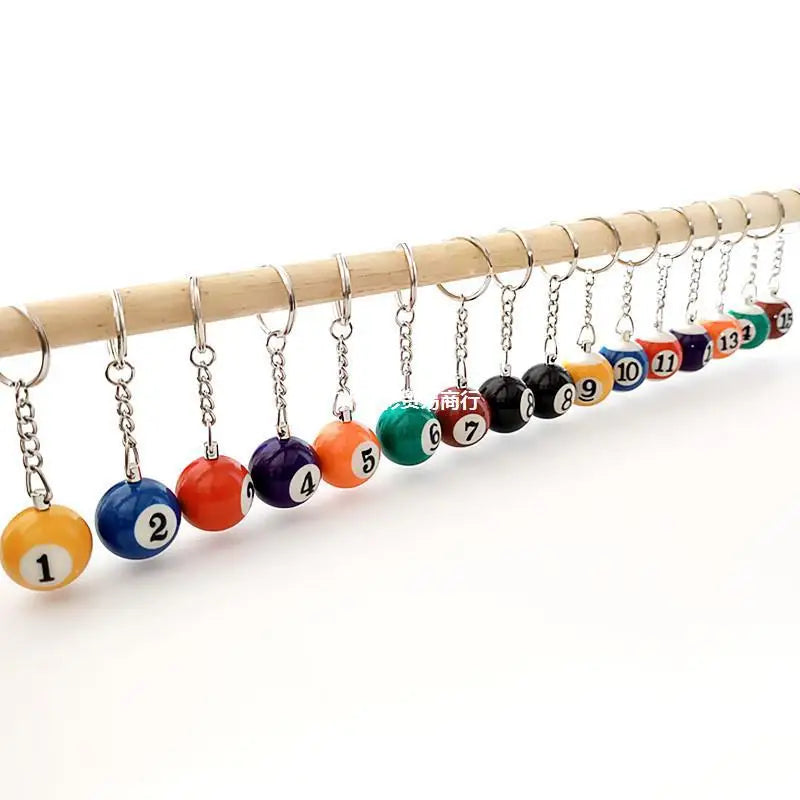 16pcs/Set Mini Billiards Shaped Keyring Assorted Colorful Billiards Pool Small Ball Keychain Creative Hanging Decorations