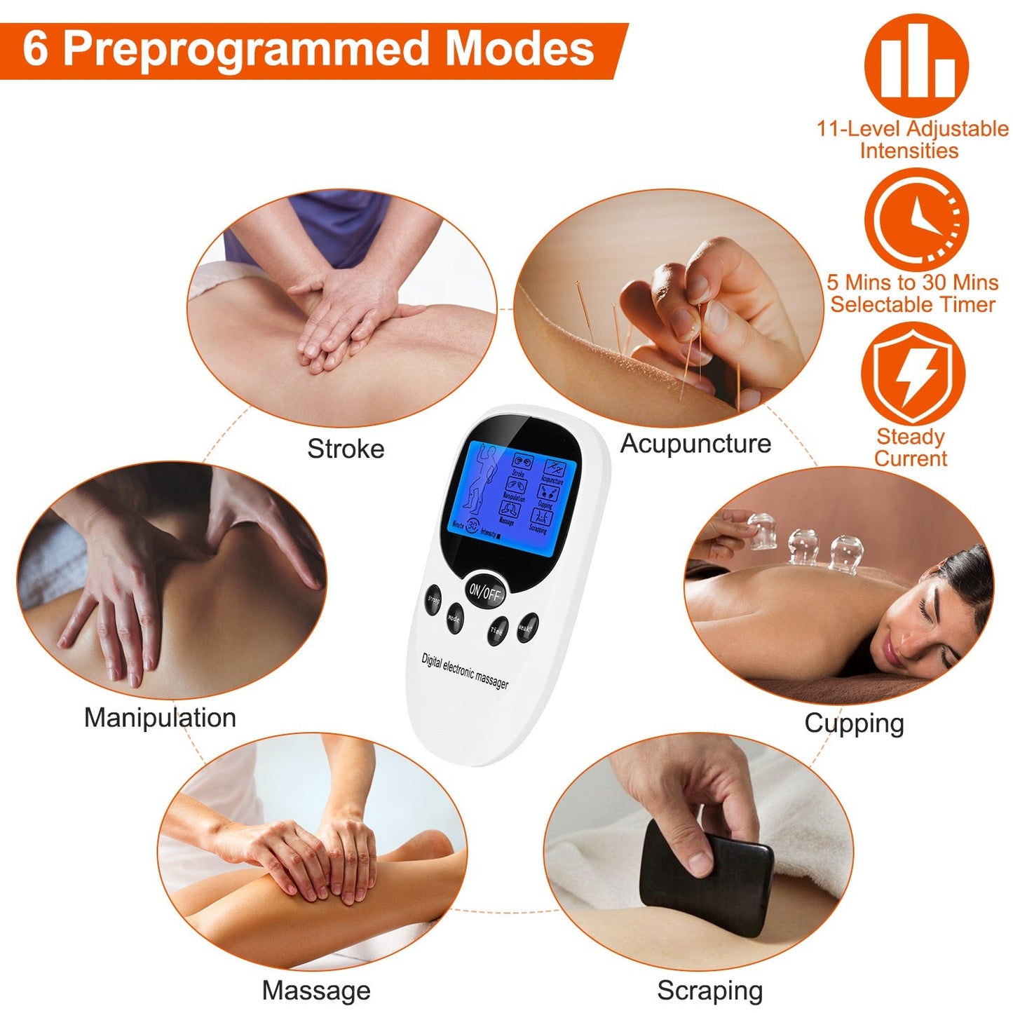 1Pc Electric Muscle Stimulator Dual Channels With 8 Electrode Pads