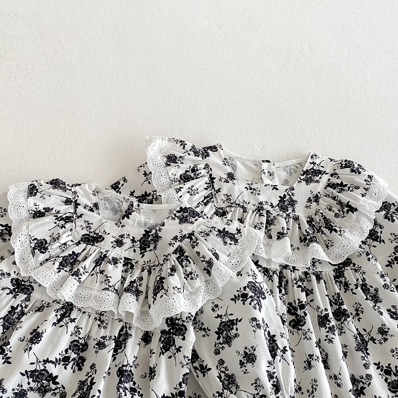 Little Sister Big Sister Matching Floral Print Outfit Cotton Twins Baby Cute Clothes Infant Flower Bodysuit Kids Girls Dresses