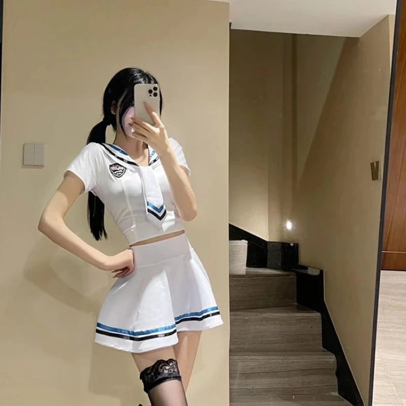 Sexy College Style JK Student Uniforms Schoolgirl Costumes Women's Tops Miniskirt Pajamas Naughty Erotic Lingerie Cosplay Sailor