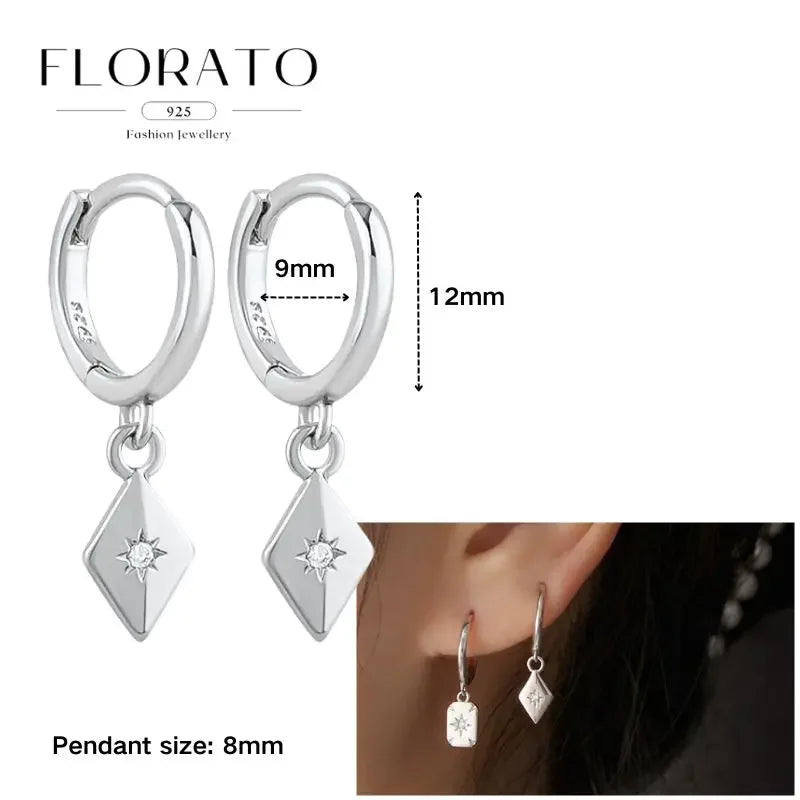 925 Sterling Silver Ear needle European And American Style Hoop Earrings Round square Pendientes Fashion For Women Birthday Gift