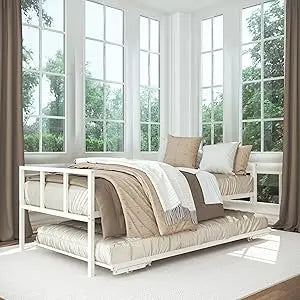 Twin Daybed and Fold- Up Trundle Set, Daybed with Pop Up Trundle, Black Frame - Mattresses Sold Separately
