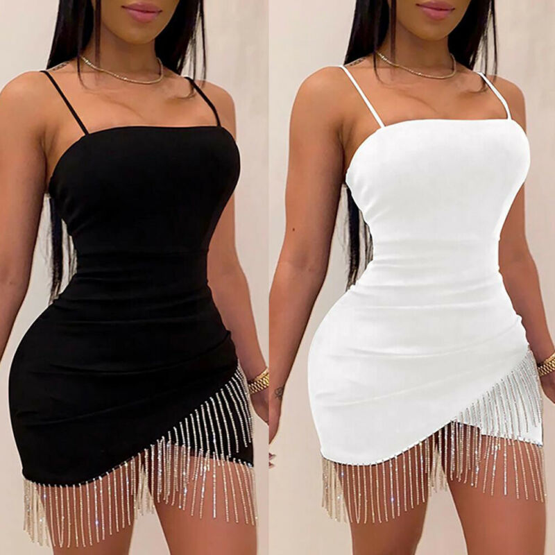Sexy Tassel Split Sleeveless :Short Mini Pencil Dresses
