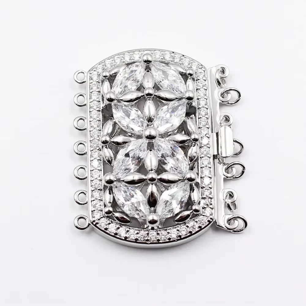 33x42mm 1 Pcs 7 Rows Rectangle Clear Crystal Copper CZ Gold Plated Clasp For Pearl Necklace Bracelet Making DIY Craft Accessorie