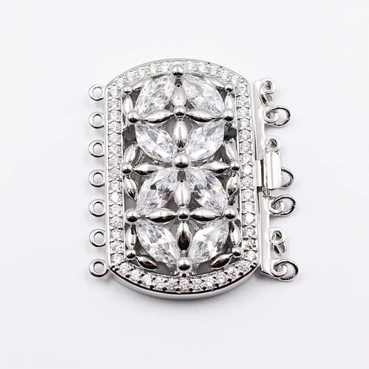 33x42mm 1 Pcs 7 Rows Rectangle Clear Crystal Copper CZ Gold Plated Clasp For Pearl Necklace Bracelet Making DIY Craft Accessorie