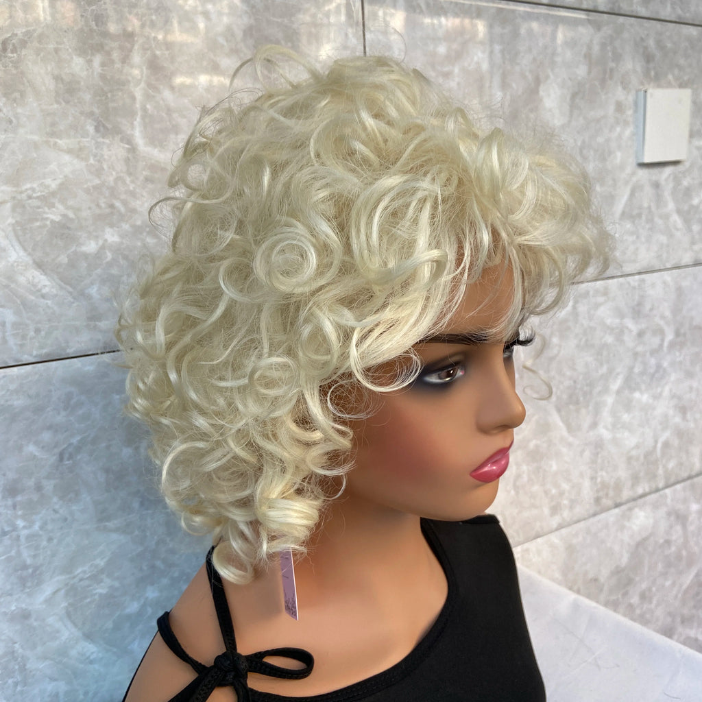 Fashiomag Short Fluffy Curly Hairstyle Blonde #613 Synthetic Hair Wigs Women Soft Natural Daily Use