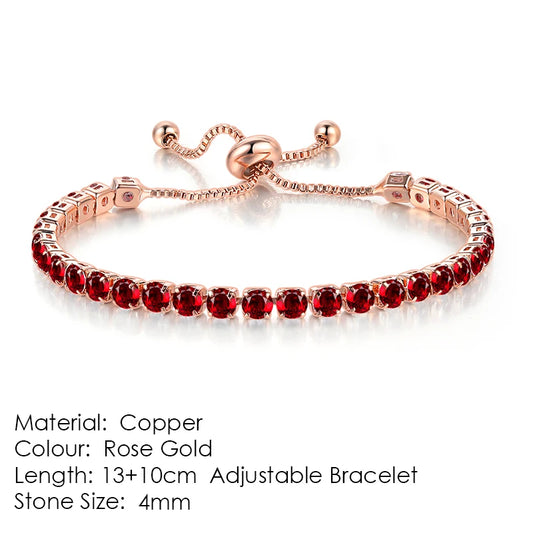 Adjustable Tennis Bracelet For Women Christmas Gift 4*4mm Rainbow Zircon Rose Gold Color Women's Bracelet Jewelry H056