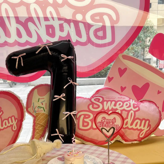White 32inch 0-9 Years Old Balloons Pink Bow Number Balloons Aluminum Foil Milky Wedding Decorations Birthday Party Baby Shower