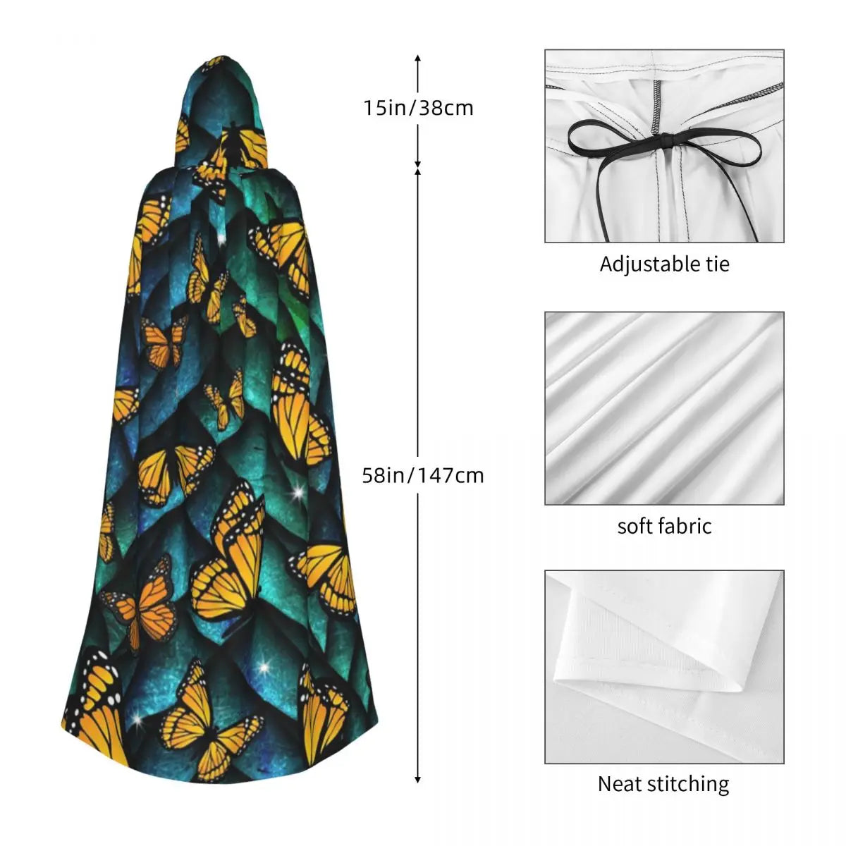 Fantasy Butterfly Dragon! Long Hooded Cloak Witch Medieval Costume Cosplay Cape HalloweenVampire Adult Unisex