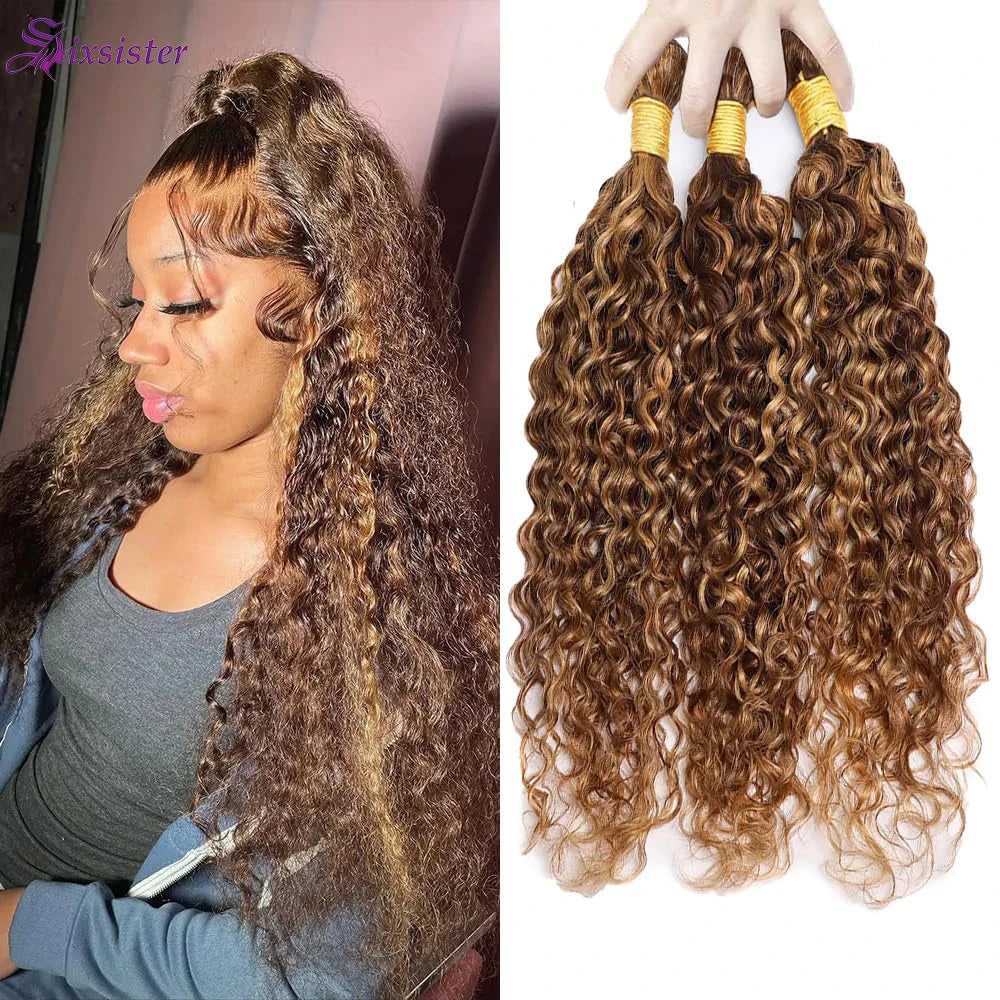 Piano Color P4/27 Highlight Curly Wave Bundles Chocolate Brown and Honey Blonde Track Mix Deep Weave Brazilian Human Hair Bundle