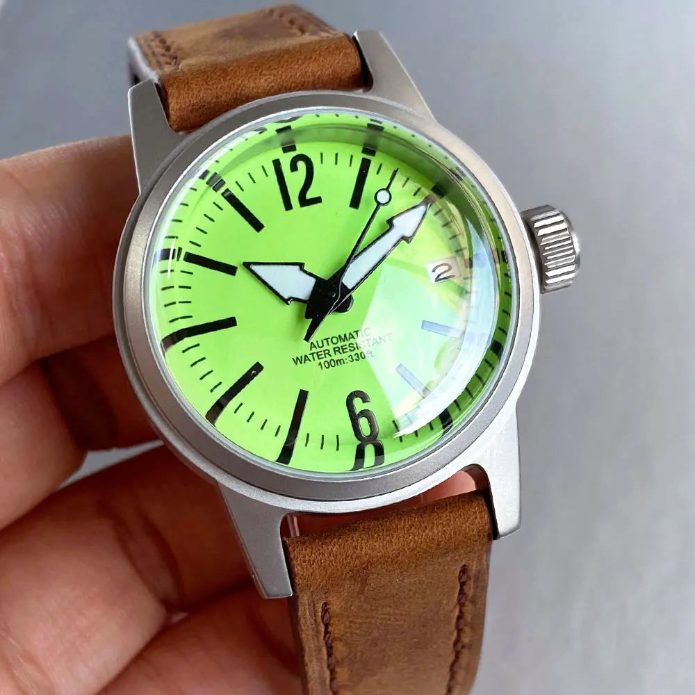 Custom Tandorio TD-177 36mm Military Sandblasted Sapphire Green Dial Watch 100m Water Resistance Japan NH35A Automatic  Watches