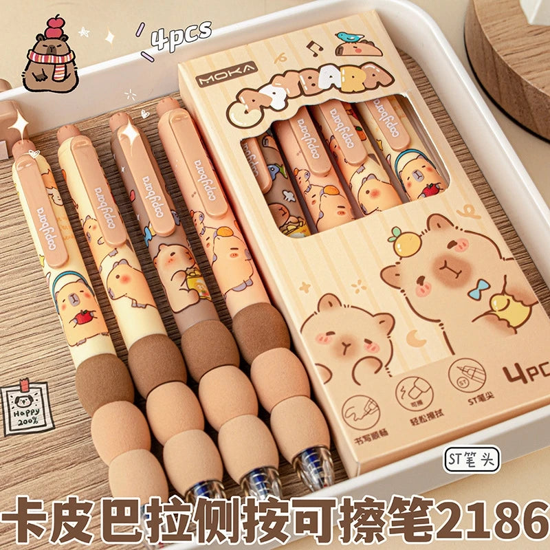 Cute Capybara Gel Pens - 6Pcs Kawaii Pen Set Quick-Drying Blue Erasable for Office School Kawaii Aesthetic Stationery
