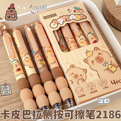 Cute Capybara Gel Pens - 6Pcs Kawaii Pen Set Quick-Drying Blue Erasable for Office School Kawaii Aesthetic Stationery