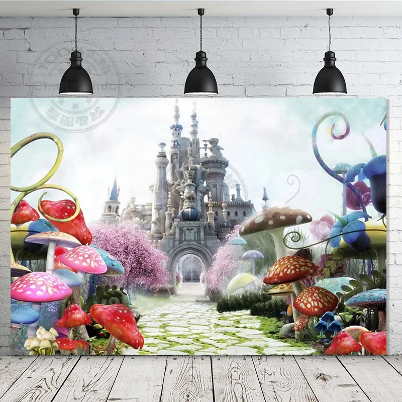 Tea Party Background Princess First Birthday Party Decorations Card Magic Rabbit Alice in Wonderland Baby Shower Photo Backdrop