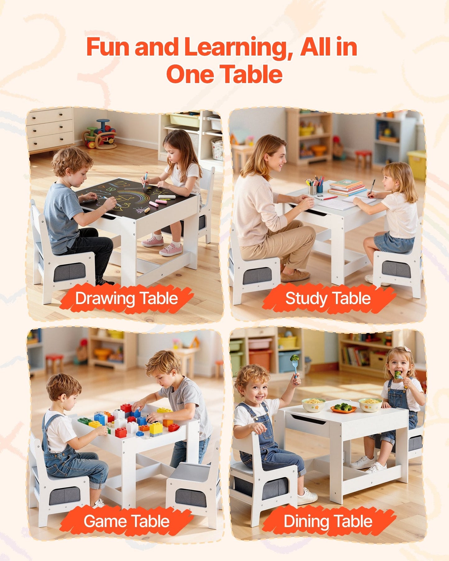 Kids Table And 2 Chairs Set, Toddler Table And Chair Set With Storage
