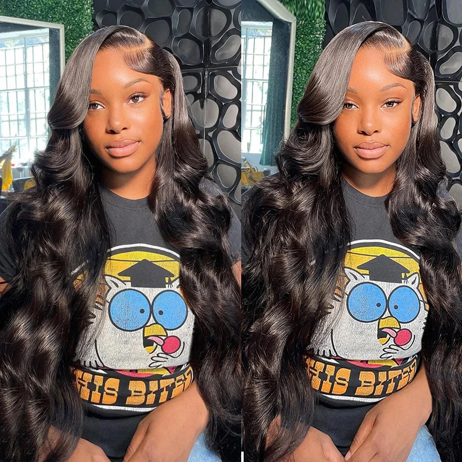 Body Wave Human Hair Wigs 13x6 Lace Frontal Wigs Brazilian 300% Density Transparent HD Natural color Lace Front Wigs For Woman