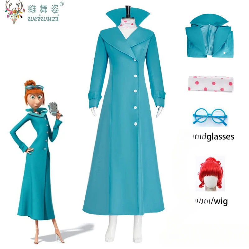 Lucy Wilde Cosplay Costume Blue Long Jacket Animated Movies Lucy's Overcoat Wome Halloween Partyn's Trench Coat Wig for Woman