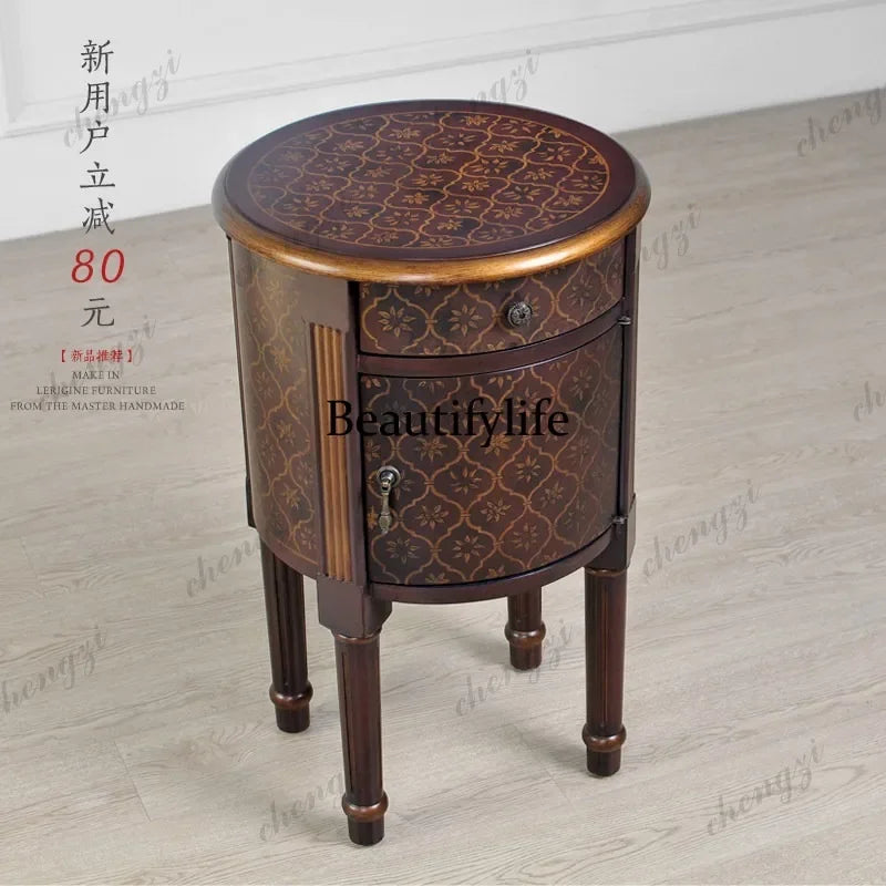 9344 American retro classic hand-painted pattern foreign flower round bucket sofa edge tea table bedside table