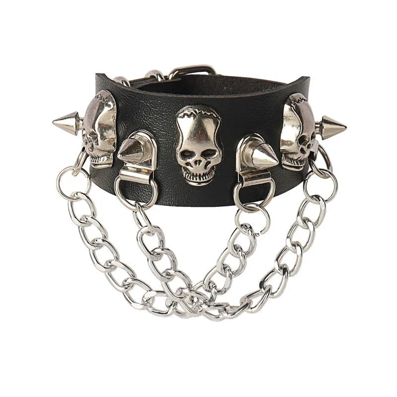 2022 PU Leather Studded Bracelet Punk Bracelet Adjustable Goth Cuff Bracelet Gothic Rivet Buckle Wristband for Men Women