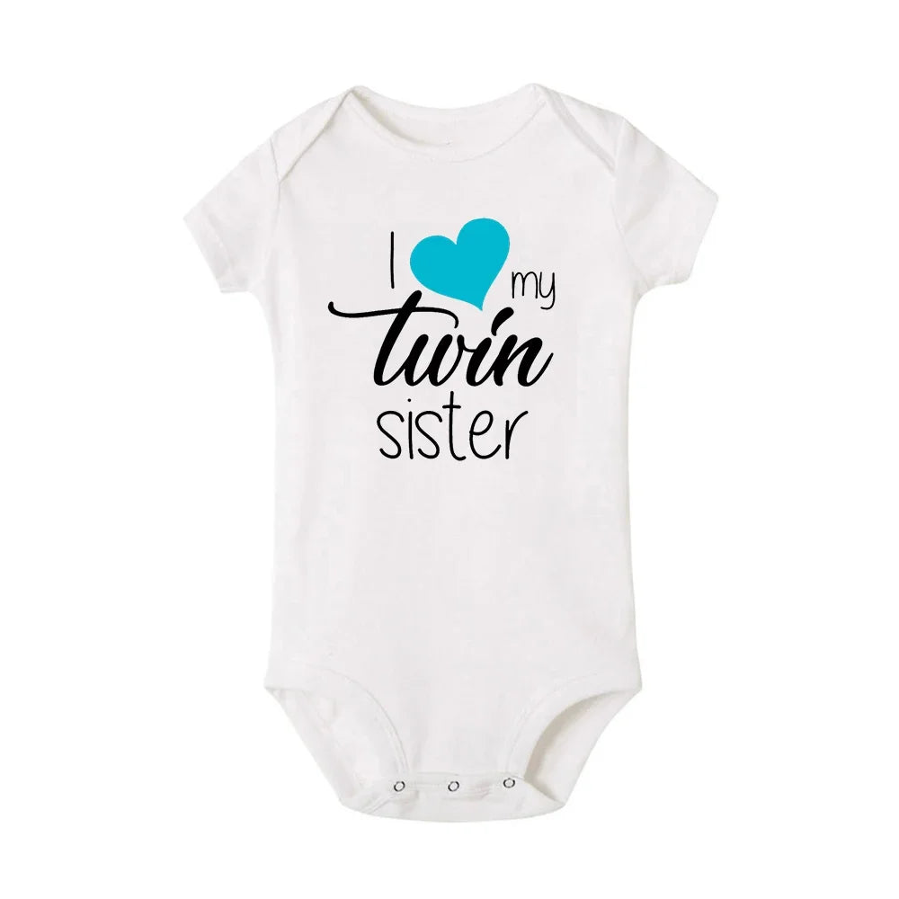 Twins Infant Bodysuit I Love My Twin Sister Brother Newborn Boys Girl Short Sleeve Jumpsuit Toddler Clothes Baby Gift Romper
