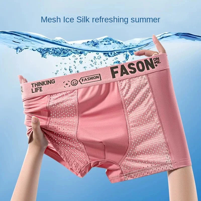 1pcs Mesh Ice Silk Boxer Shorts Men's Underwear FASQM Underpants Breathable Sexy Slim Panties Bamboo Lingerie Plus Size L-6XL