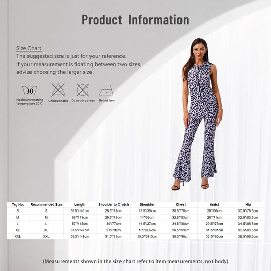 Women Halloween 90s Disco Hippie Cosplay Costume Sleeveless Zipper Printed Bell-Bottom Hooded Jumpsuit for Theme Party Carnival