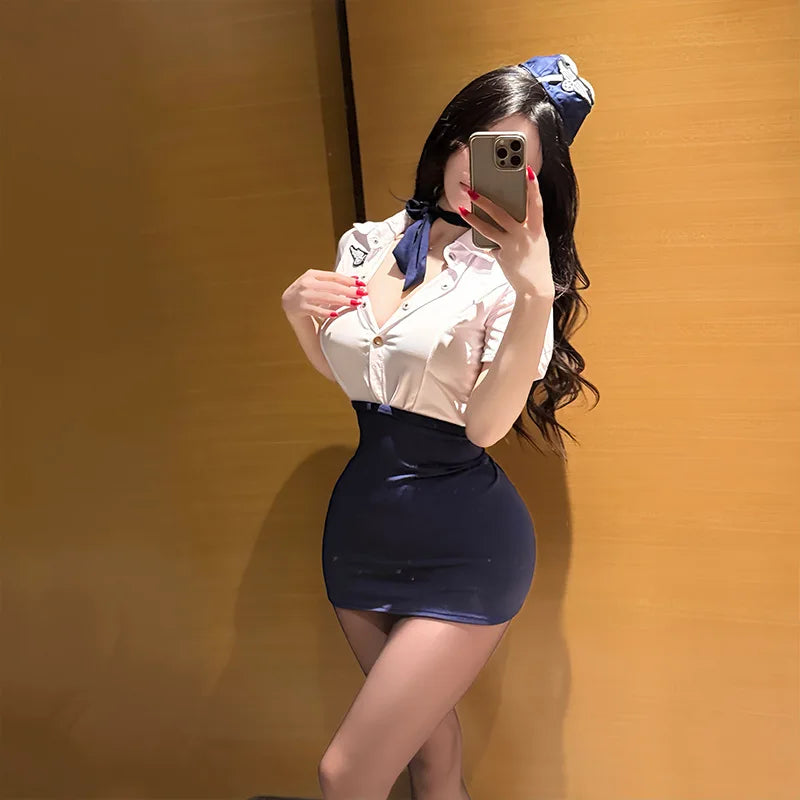 Sexy Lingerie Cosplay Policewoman Uniform Temptation Passion Fashion Sexy Hip Skirt Suit Performance Costume Stewardess Uniform