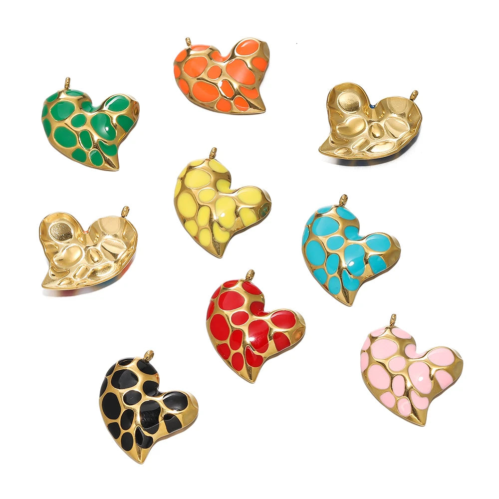 2Pcs/Lot Stainless Steel Pendant Base Heart Vintage Enamel Colourful for DIY Necklace Earring Bracelet Jewelry Making Supplies