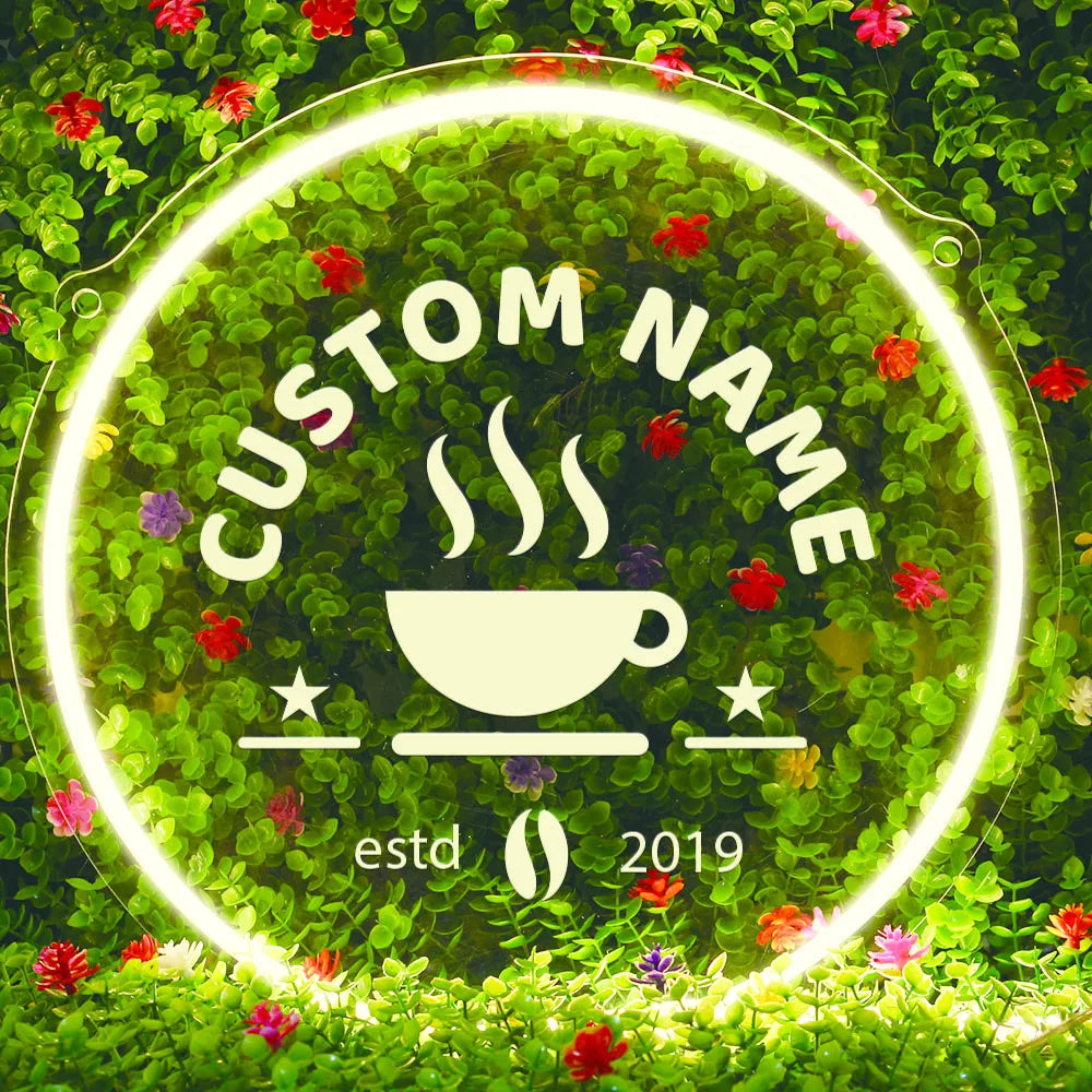 1PC Customizable Coffee Themed Neon Sign Round Acrylic USB Powered Wall Hanging Light For Coffee Shop Personalized Night Lamp
