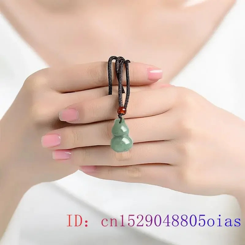 Burmese Jade Gourd Pendant Gift Luxury Stone Necklace Jewelry Natural Green Amulet Charms Carved Men Vintage Emerald Jadeite