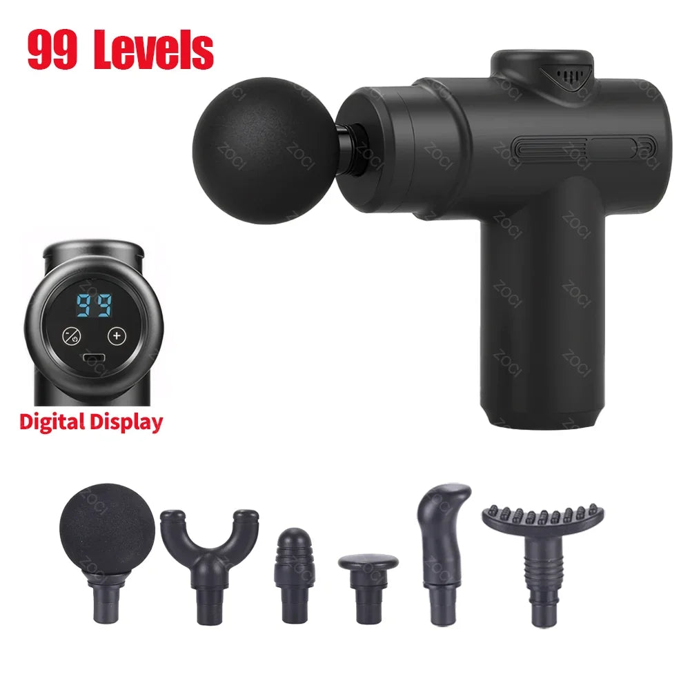 99 Levels Portable Massage Gun Handheld Mini Fascia Gun Digital Display Deep Tissue Massager Vibration Muscle Massager for Body